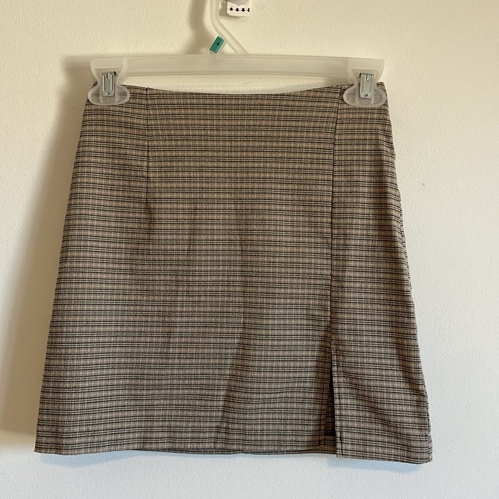VTG Plaid Mini Skirt Y2K In Charge XS Tan Academia Neutral Prep Alt Soft Grunge